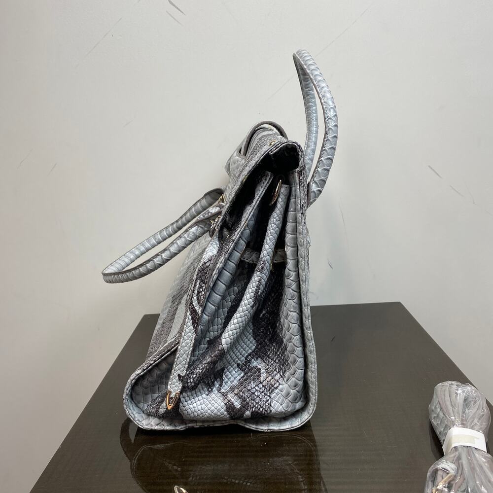 Jimmy Choo Gray and Black Python-Print Leather Top-Handle Shoulder Bag - Picture 5 of 16